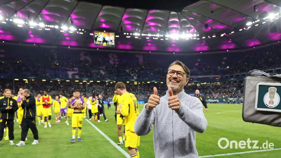 Hatte ebenfalls viel Spaß beim Pokal-Abend in Hamburg: BVB-Trainer Niko Kovac. Bild: Christian Charisius/dpa