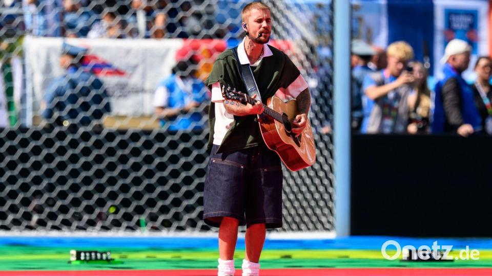 Justin Bieber bei einem seiner seltenen Auftritte beim Finale der Fußball-WM bei New York. (Archivbild) Bild: Tom Weller/dpa