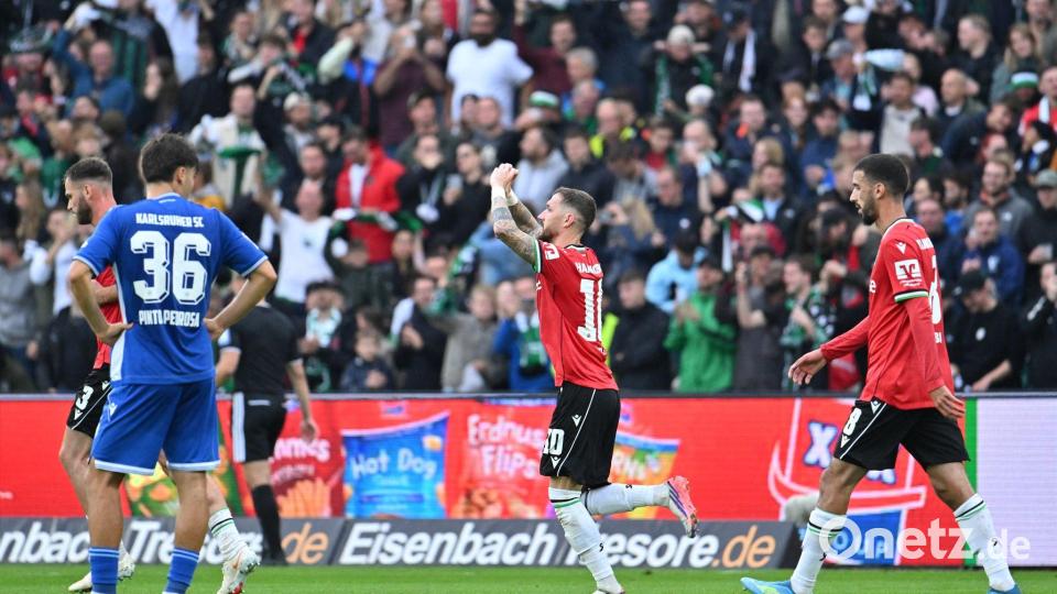 Marcel Hartel von Hannover 96 jubelt über sein Tor gegen den Karlsruher SC. Bild: Swen Pförtner/dpa