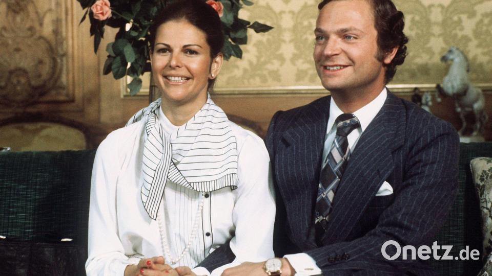 König Carl Gustaf von Schweden bei seiner Verlobung mit der bürgerlichen Deutschen Silvia Sommerlath am 15. März 1976. (Archivbild) Bild: Horst Ossinger/dpa