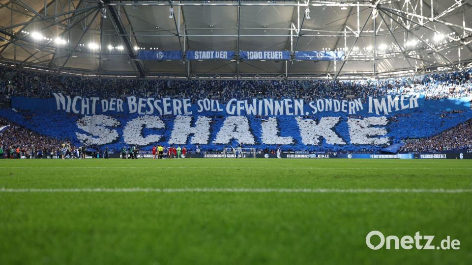 Die Schalker Anhänger feierten das erste Heimspiel nach der Rückkehr ins Fußball-Oberhaus mit einer großen Choreographie. Bild: Fabian Strauch/dpa