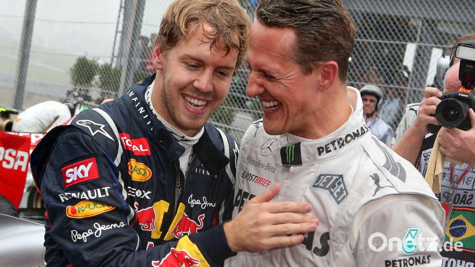 Sebastian Vettel (l) und Michael Schumacher Jahre 2012. Bild: Jens Büttner