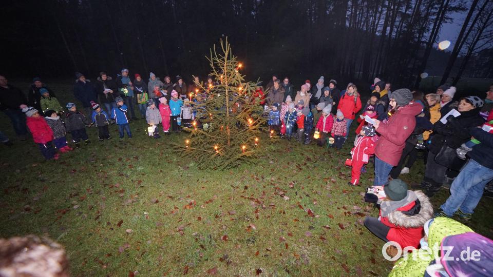 Nach einer kurzen Wanderung versammelten sich die Kinder mit ihren Eltern um den Weihnachtsbaum und sangen weihnachtliche Lieder. Bild: nib