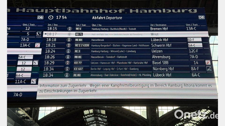 Eine Bombenentschärfung in Hamburg sorgt für Zugausfälle. Bild: Antonia Sawallisch/dpa