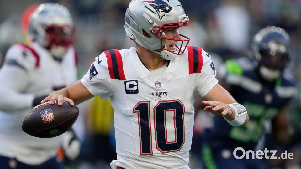 Patriots-Spielmacher Drake Maye erlebte einen Abend zum Vergessen. Bild: Stephen Brashear/AP/dpa