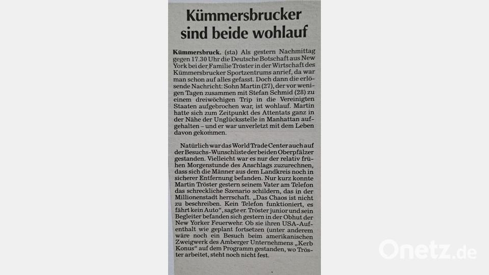 Nach ihrem Anruf zuhause erschien sogar ein kurzer Artikel in der Amberger Zeitung. Bild: Martin Tröster