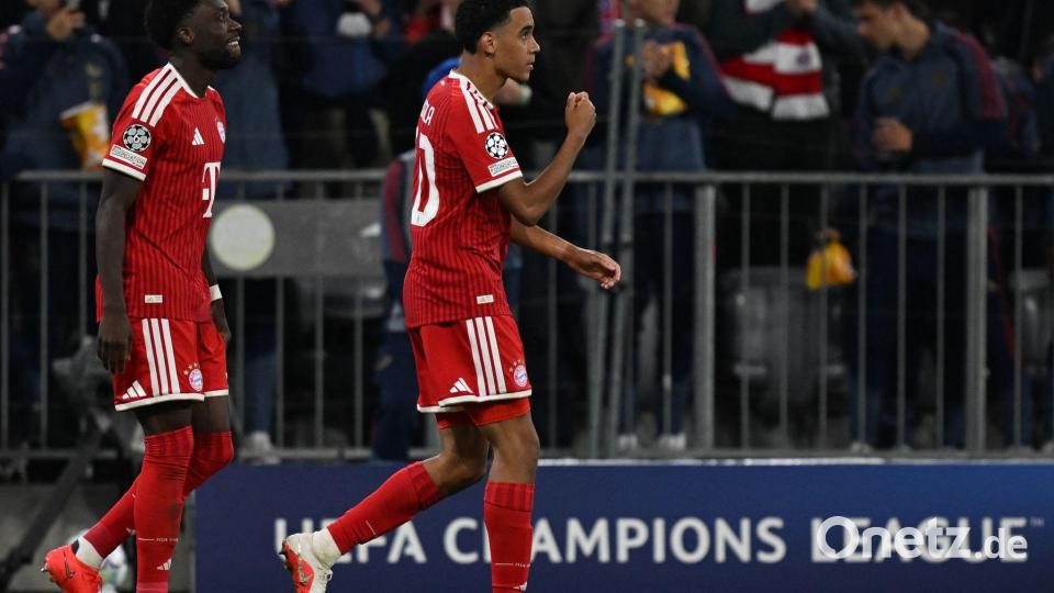Jawoll! Jamal Musiala ballt die Faust nach seinem Tor zum 1:0. Bild: Sven Hoppe/dpa