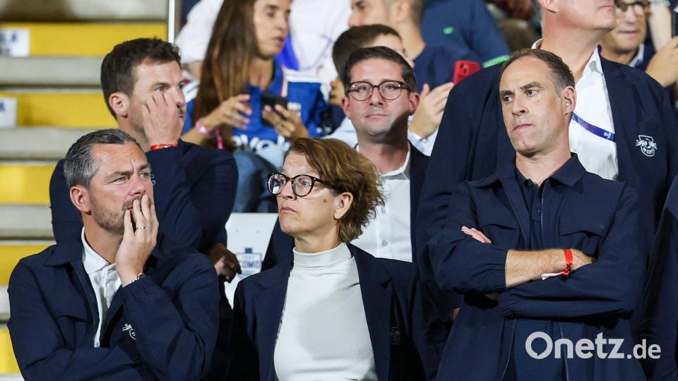 Die Leipziger Entscheider: Sportchef Marcel Schäfer (l), CEO Tatjana Haenni und Aufsichtsratschef Oliver Mintzlaff. Bild: Jan Woitas/dpa
