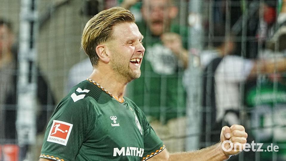 Bremens Niclas Füllkrug jubelt über den Ausgleich. Bild: Thomas Frey/dpa