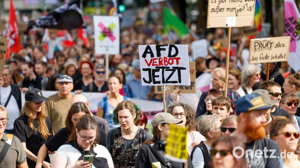 In Düsseldorf gingen rund 20.000 Menschen auf die Straße und forderten ein AfD-Verbot. Bild: Thomas Banneyer/dpa