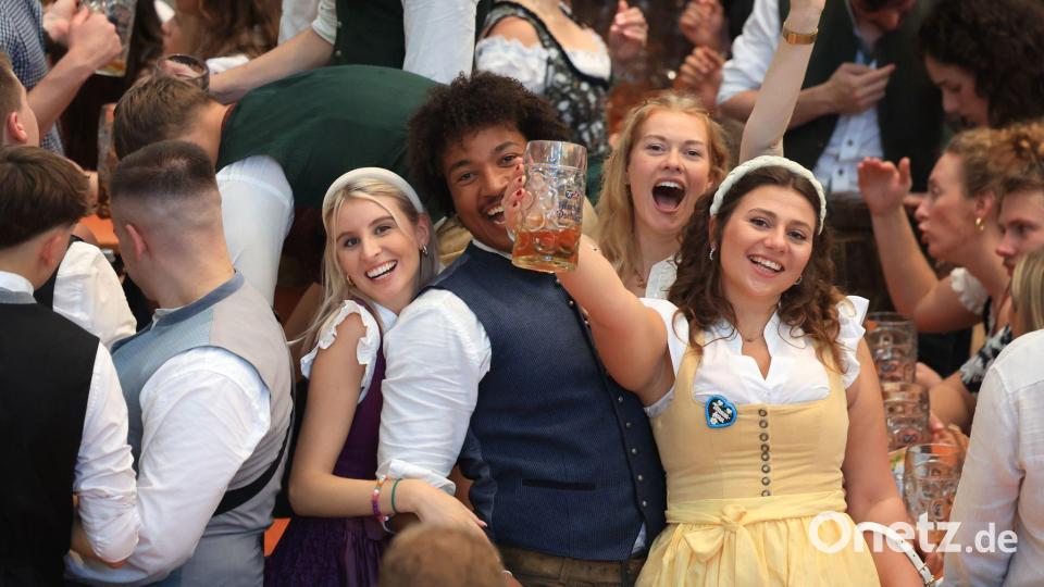 Oktoberfestbesucher feiern im Hacker-Pschorr Festzelt. (Archivbild) Bild: Karl-Josef Hildenbrand/dpa