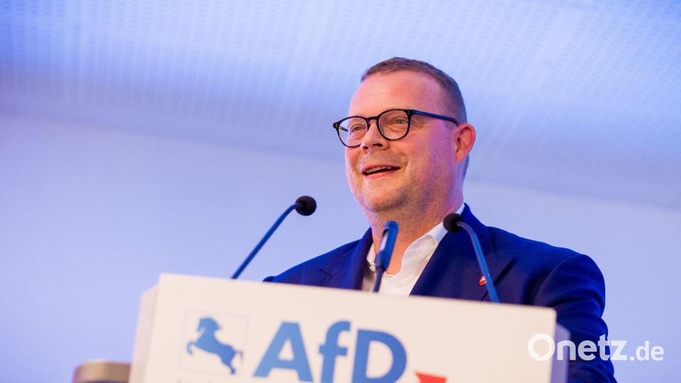 Die AfD um Landeschef Schledde verzeichnet die größten Zugewinne. (Archivbild) Bild: Moritz Frankenberg/dpa