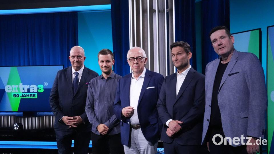 Bislang haben zwölf Männer das Satire-Magazin moderiert, fünf davon hier im Bild: Jörg Thadeusz, Tobias Schlegl, Hans-Jürgen Börner, Christian Ehring und Thomas Pommer. Bild: Marcus Brandt/dpa