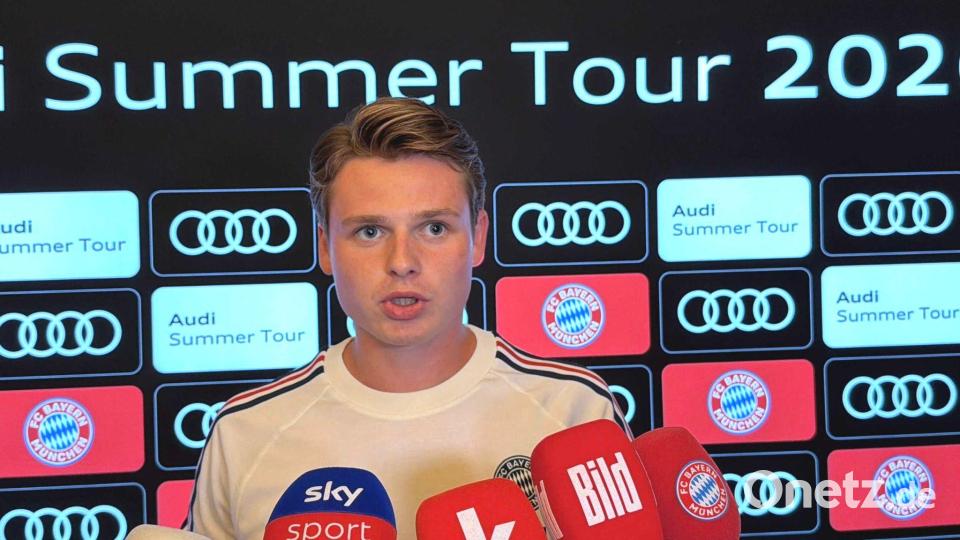 Wird nach Ansicht von Vincent Kompany irgendwann die Nummer 1 im DFB-Tor: Jonas Urbig. (Archivild) Bild: Christian Kunz/dpa