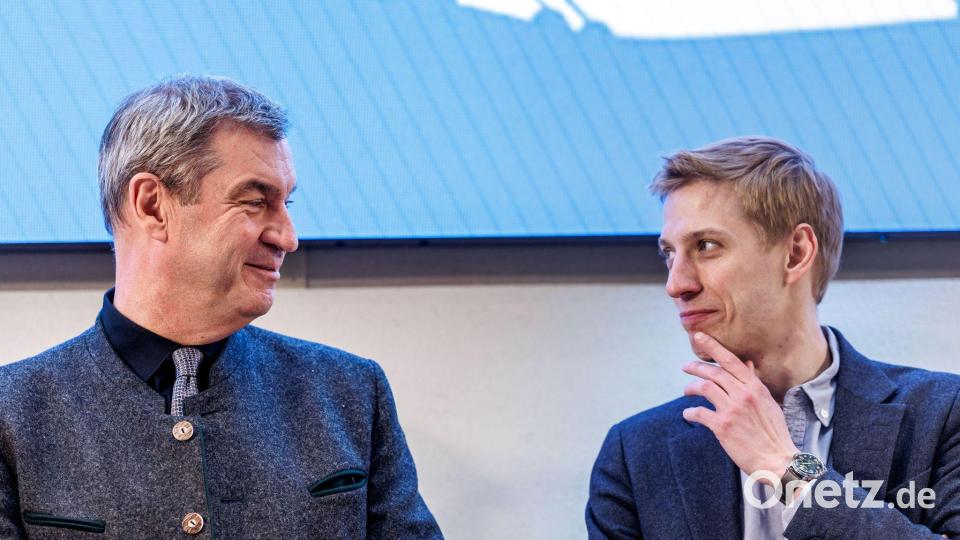 Ministerpräsident Söder und Oberbürgermeister Krause werben für München als Olympiastadt. (Archivbild) Bild: Matthias Balk/dpa