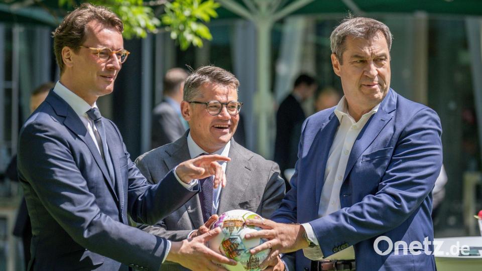 Hendrik Wüst, Boris Rhein und Markus Söder: Diese drei Ministerpräsidenten werden für die Nachfolge von Merz gehandelt. (Archivbild) Bild: Michael Kappeler/dpa
