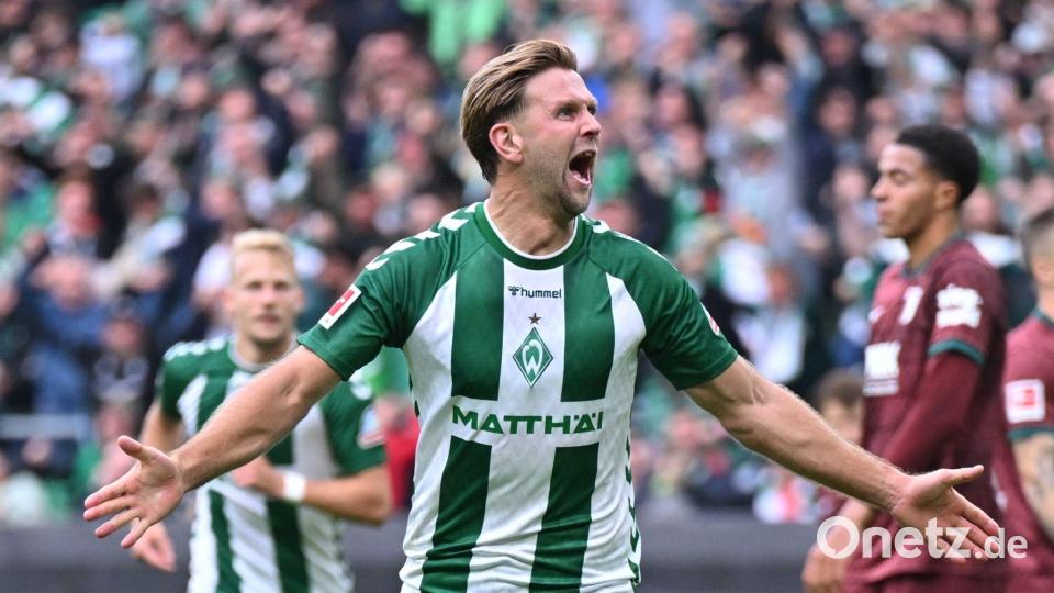 Niclas Füllkrug jubelt über sein Tor gegen Augsburg. Bild: David Inderlied/dpa