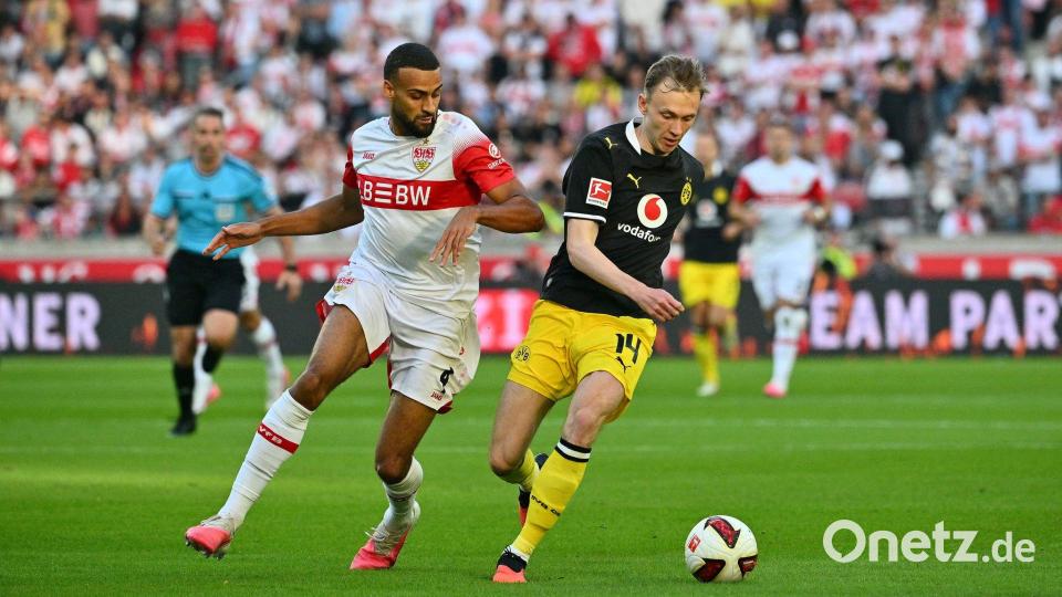 Machte den Unterschied: BVB-Torschütze Maximilian Beier (r). Bild: Jan-Philipp Strobel/dpa