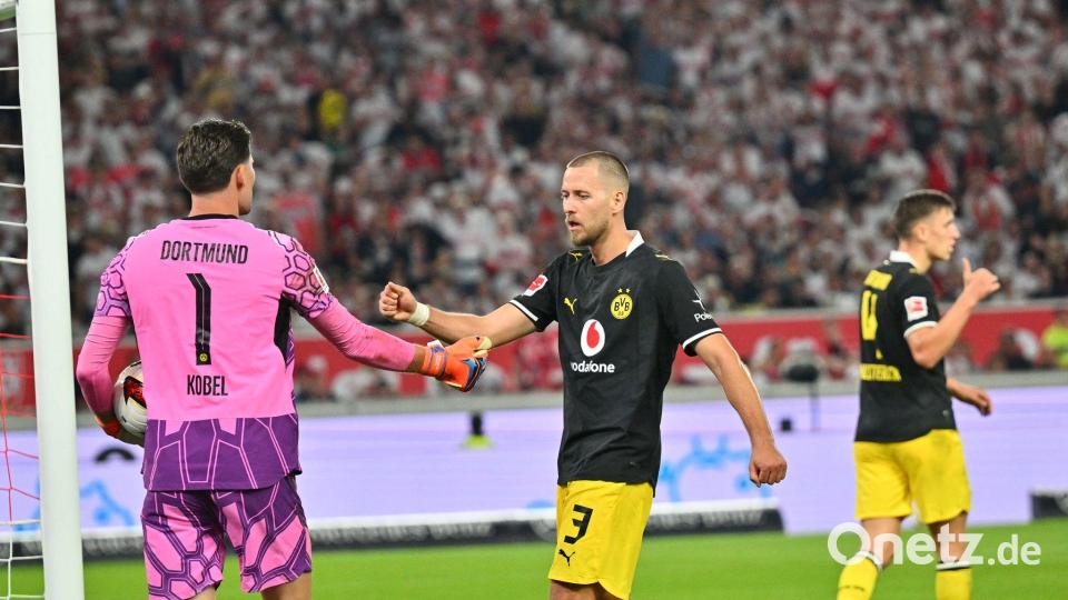 Der von den VfB-Fans ausgepfiffene Dortmunder Abwehrspieler Waldemar Anton zeigte an alter Wirkungsstätte eine starke Leistung. Bild: Jan-Philipp Strobel/dpa