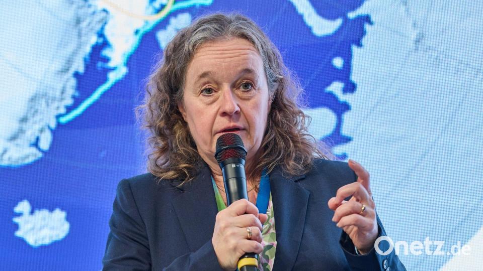 Gesine Mollenhauer, Vizedirektorin am Alfred-Wegener-Institut, spricht während des 16. Extremwetterkongresses. Bild: Georg Wendt/dpa