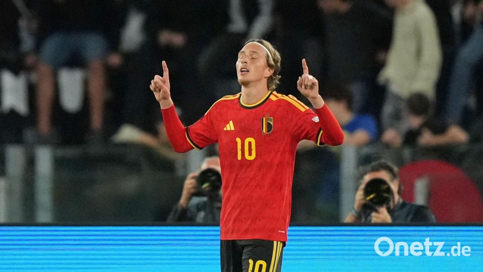 Mika Godts brachte Belgien nach sehenswertem Solo in Führung. Bild: Andrew Medichini/AP/dpa