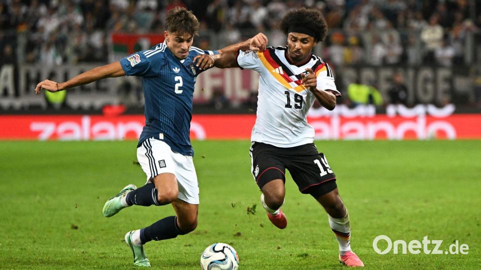 Dynamisch unterwegs auf dem Flügel: Karim Adeyemi (r). Bild: Sven Hoppe/dpa