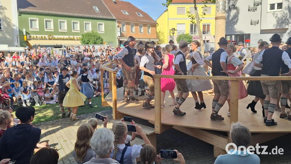 Viele Zuschauer verfolgten am Sonntagnachmittag bei bestem Spätsommerwetter das Baumaustanzen auf dem Pfreimder Marktplatz. Bild: Gabriela Amann