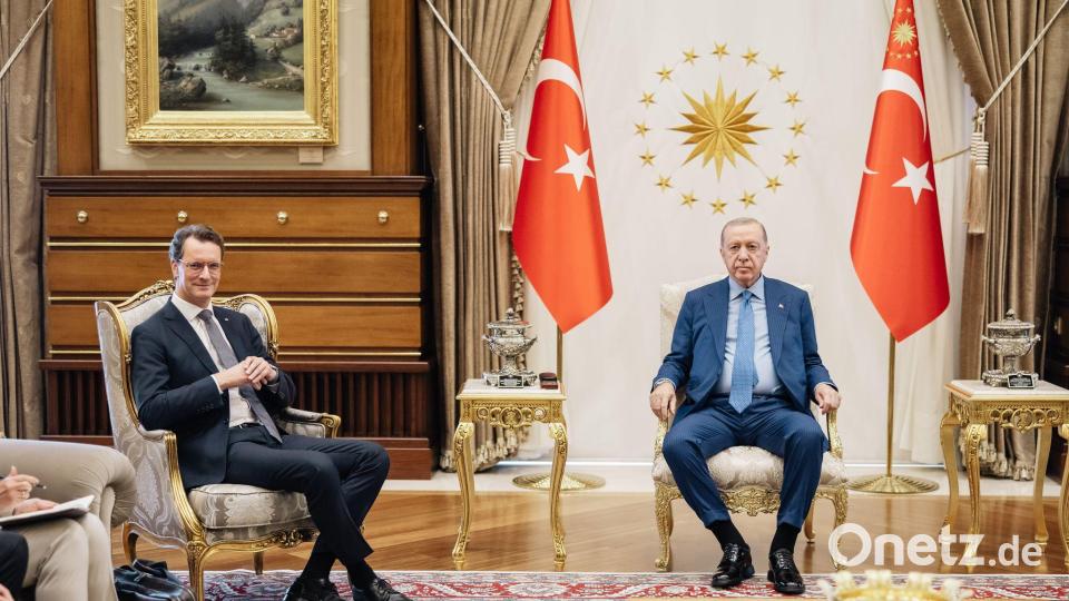 Nur wenige Stunden nach seiner Ankunft in Ankara wird Wüst von Erdogan im Präsidentenpalast empfangen. (Archivbild) Bild: Marcel Kusch/Staatskanzlei Nordrhein-Westfalen/dpa