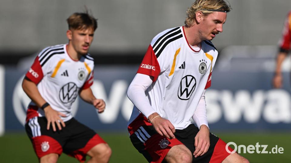 Auf Lennart Karl und Nick Woltemade ruhen Offensivhoffnungen bei der Nationalmannschaft. Bild: Federico Gambarini/dpa