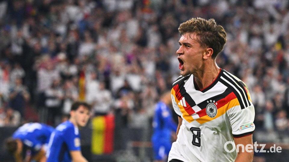 „Alles rausschreien.“ Tom Bischof völlig losgelöst nach dem ersten Länderspieltor. Bild: Tom Weller/dpa
