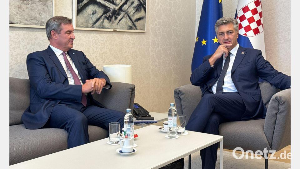 Markus Söder trifft in Zagreb den kroatischen Premierminister Andrej Plenković. Bild: Christoph Trost/dpa