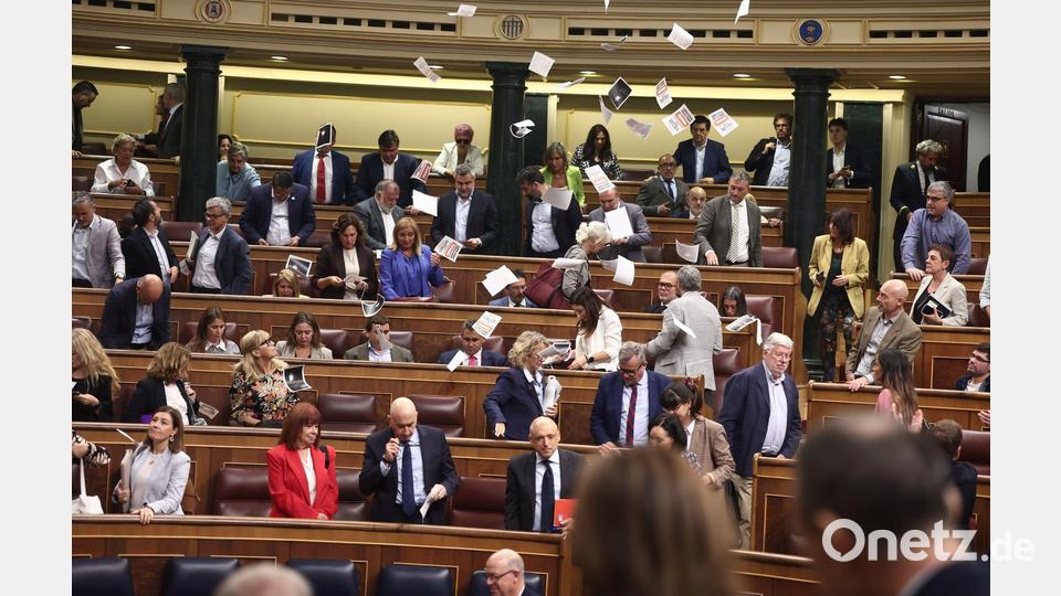 Streit ums Wohnen in Spanien: Mitglieder einer Mietervereinigung protestieren während einer Sitzung des Parlaments in Madrid. Bild: Eduardo Parra/EUROPA PRESS/dpa