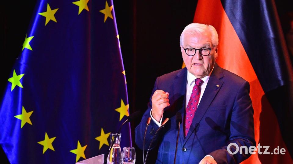 Bundespräsident Frank-Walter Steinmeier spricht beim Festakt zum Tag der Deutschen Einheit Bild: Sina Schuldt/dpa-Pool/dpa