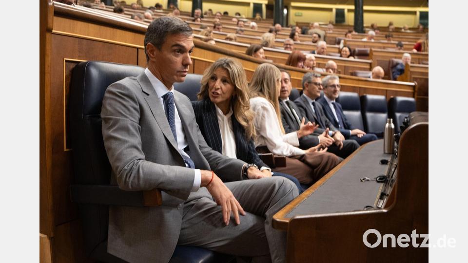 Nach der krachenden Niederlage seiner Dekrete zur Wohnungspolitik hat Spaniens linker Regierungschef Pedro Sánchez (l) die Notbremse gezogen und Neuwahlen angekündigt. (Archivbild) Bild: Eduardo Parra/EUROPA PRESS/dpa