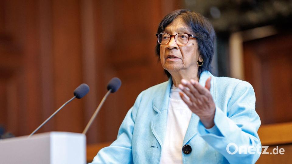 Navi Pillay erhält Friedensnobelpreis 2026 und gibt eine Pressekonferenz beim Nuremberg Forum Bild: Daniel Karmann/dpa