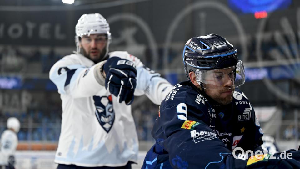 Szenen aus der Partie der Blue Devils Weiden und der Dresdner Eislöwen. Die Weidener hatten beim DEL-Absteiger keine Chance und unterlagen klar mit 1:5. Bild: Julia Peter
