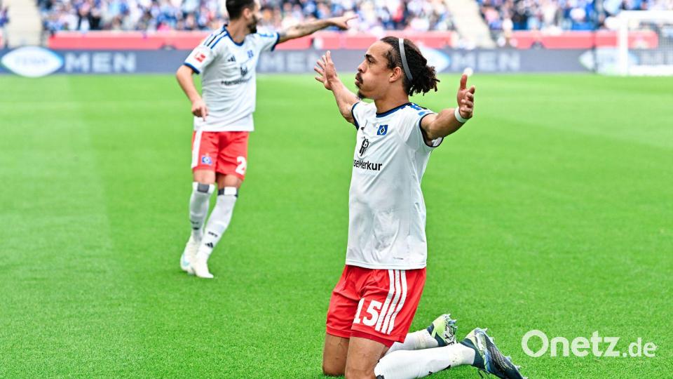 Lässt sich nach seinem Tor zum 1:0 feiern: Yussuf Poulsen. Bild: Uwe Anspach/dpa