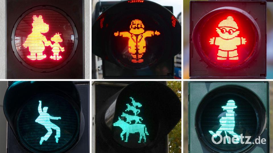 Deutschlandweit werben Städte an Ampeln mit ihren Maskottchen. (Archivbild) Bild: dpa