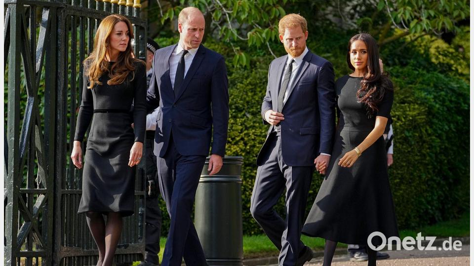 Ein Bild aus einer vergangenen Zeit: Kate, William, Harry und Meghan (l-r). (Archivbild) Bild: Martin Meissner/AP/dpa