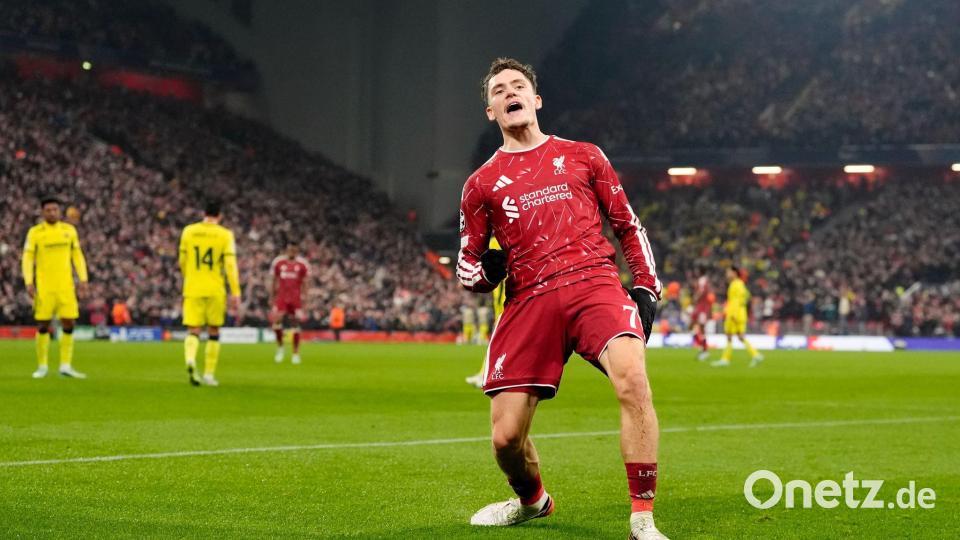Florian Wirtz jubelt über sein Tor für Liverpool Bild: Nick Potts/PA Wire/dpa
