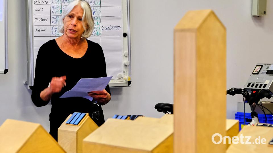 Beate May, Kreisvorsitzende des Bunds Naturschutz in Amberg-Sulzbach, begrüßte die Anwesenden zum Pressetermin und dankte der Sparkasse Amberg-Sulzbach dafür, dass sie für das Energiespardorf in ihrem Gebäude an der Marienstraße Platz gefunden habe. Bild: Peter Ringeisen