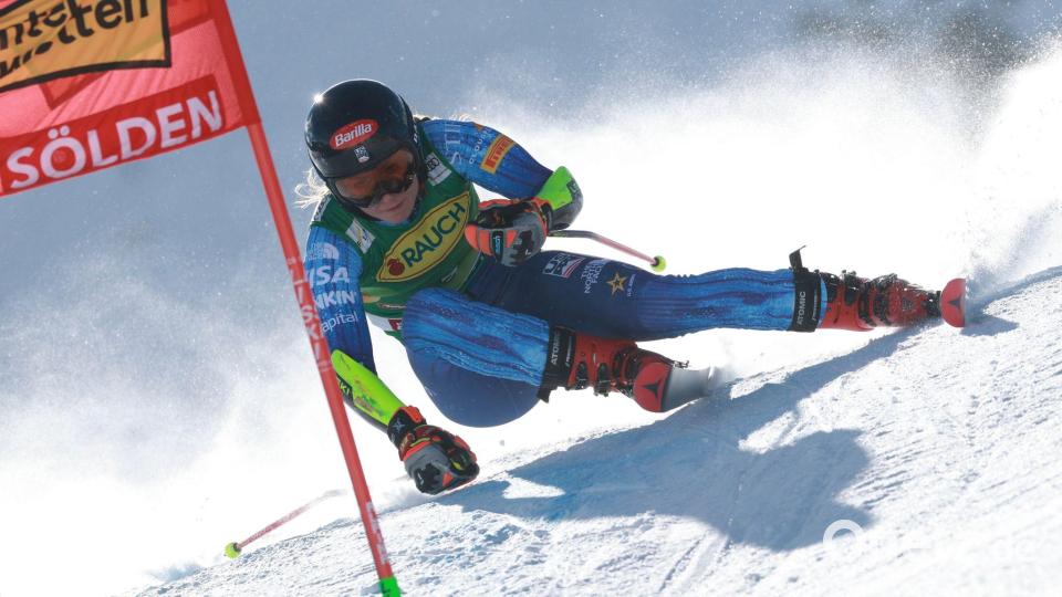 Fiel vom ersten noch auf den siebten Rang zurück: Mikaela Shiffrin. Bild: Alessandro Trovati/AP/dpa