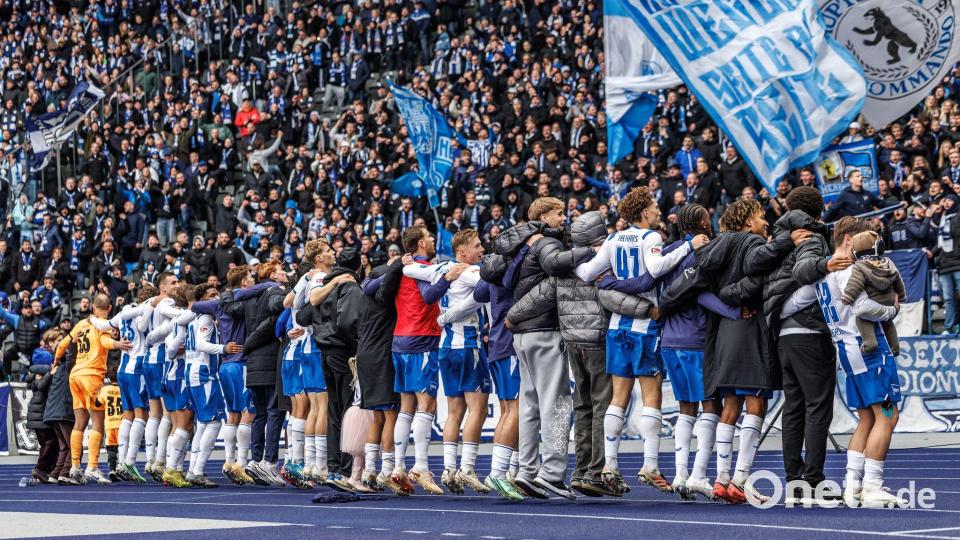 25 Punkte aus neun Spielen: Hertha steht souverän an der Spitze. Bild: Andreas Gora/dpa