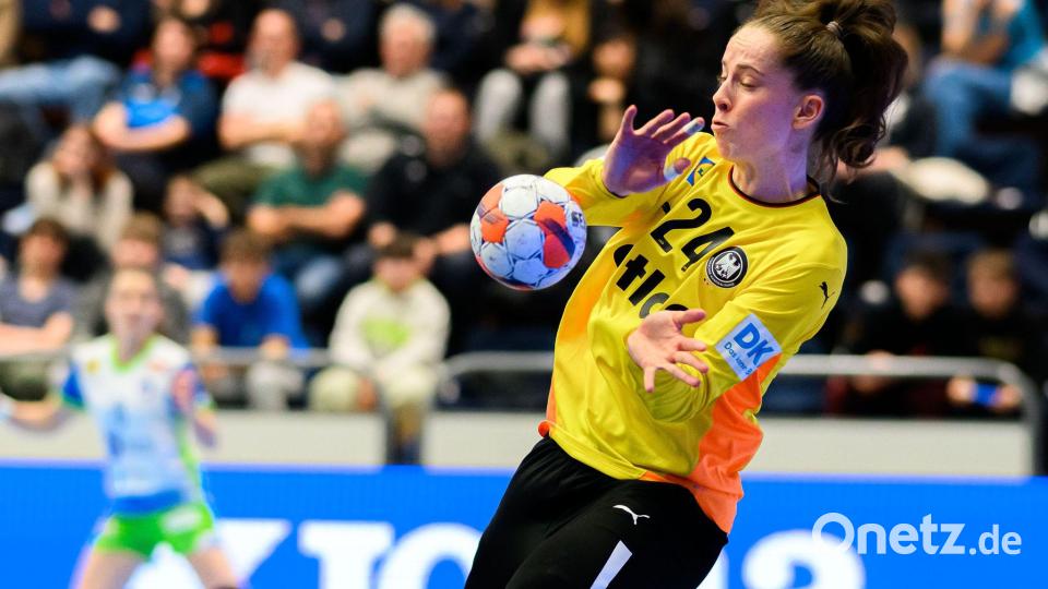 Handball-Nationaltorhüterin Sarah Wachter ist beste DHB-Akteurin im Spiel gegen die Niederlande. Bild: Marco Wolf/dpa