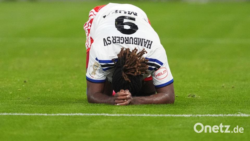 Agiert oft unglücklich: HSV-Stürmer Terem Moffi. Bild: Marcus Brandt/dpa