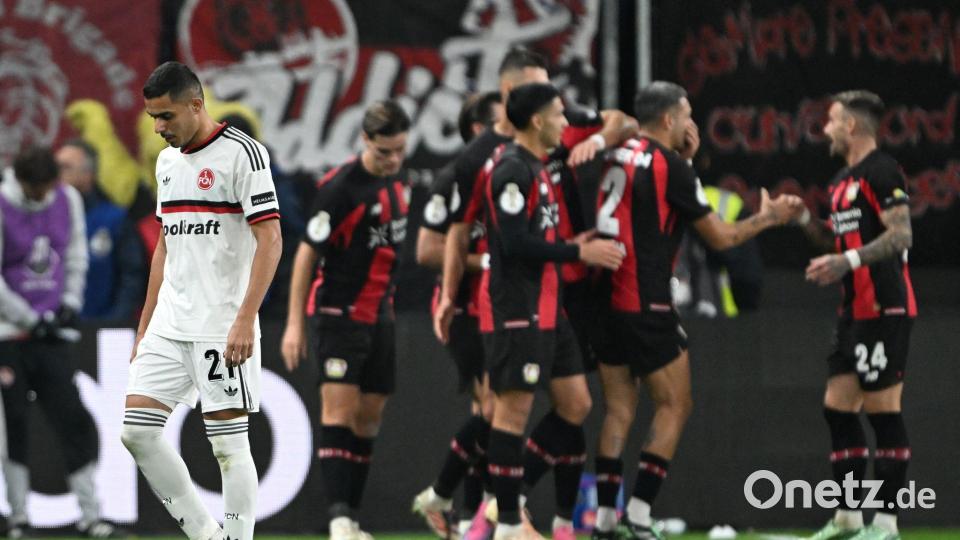 Am Ende war Bundesligist Bayer Leverkusen zu stark für den 1. FC Nürnberg. Bild: Federico Gambarini/dpa