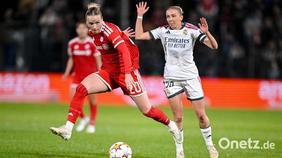 Duell zweier DFB-Nationalspielerinnen: Bayerns Kett (links) und Madrids Senß. Bild: Harry Langer/dpa