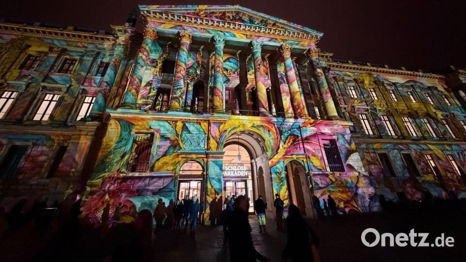 Das Schloss im Zentrum von Braunschweig während des Festival of Lights. Bild: Christian Brahmann/Dpa/dpa