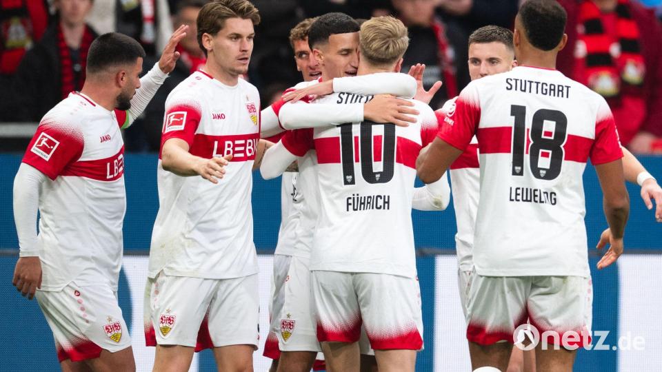 Der VfB Stuttgart feiert einen wichtigen Auswärtssieg in Leverkusen. Bild: Marius Becker/dpa