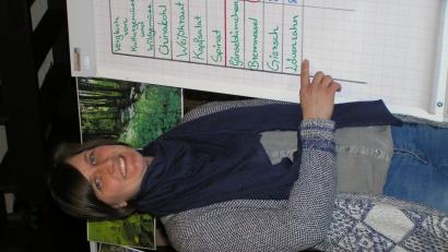 Referentin Anja Putzer sprach beim Obst- und Gartenbauverein Lochau-Riglasreuth über Wildkräuter. Anhand einer Tafel verdeutlichte sie die hohen Inhaltstoffe im Vergleich zu Kulturgemüse. 	Bild: öt